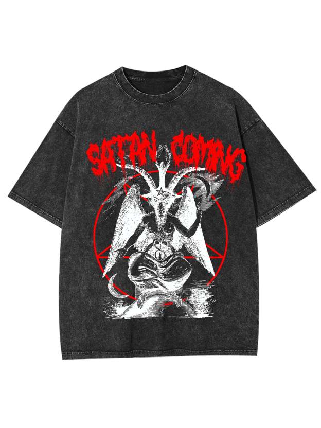 Satan Coming Washed Tshirt-ClassyOutlaw
