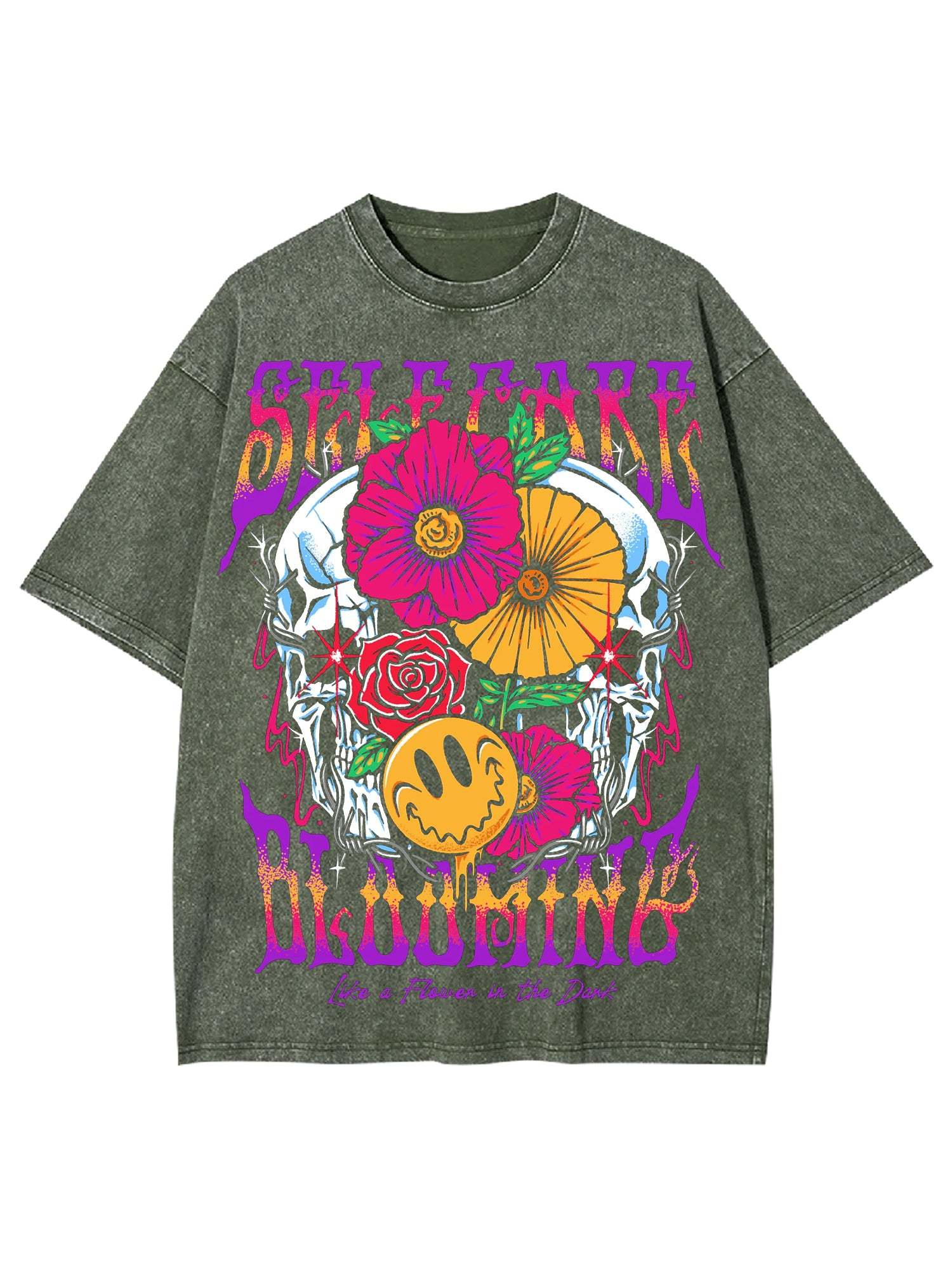 Self Care Blooming Washed Tshirt-ClassyOutlaw