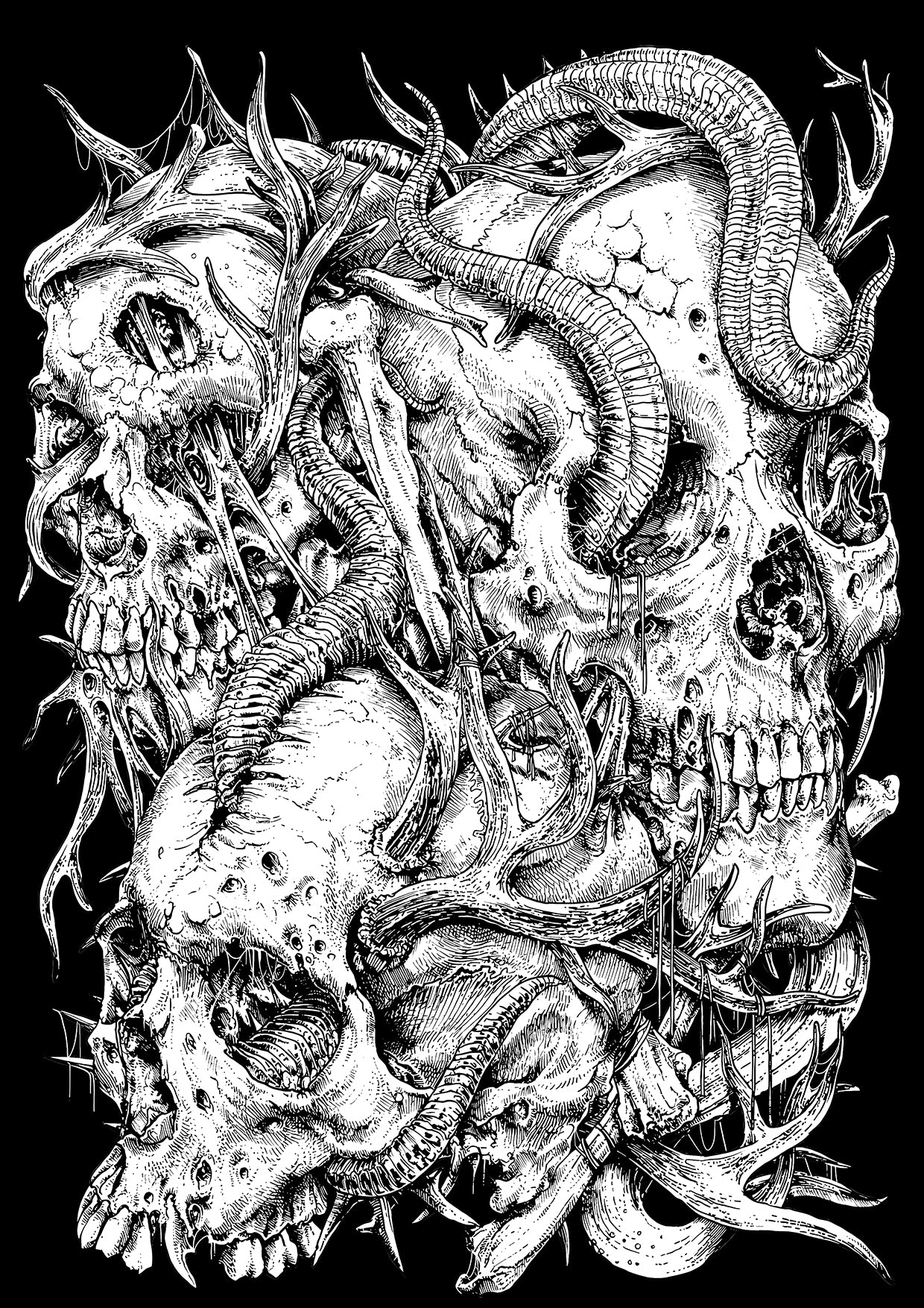 Skulls Washed Long-Sleeve Tshirt-ClassyOutlaw