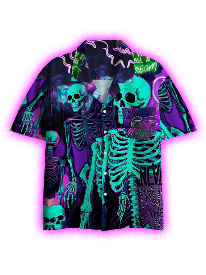 Neon Skeletons Button Up Pocket Shirt-ClassyOutlaw Sale
