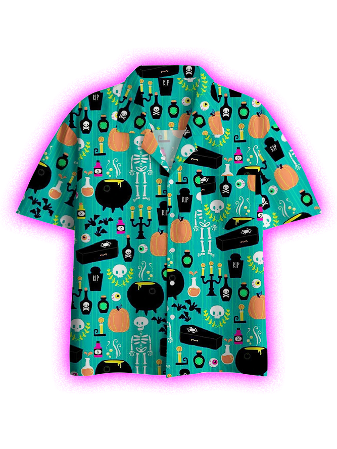 HAUNTED HALLOWEEN BUTTON UP POCKET SHIRT