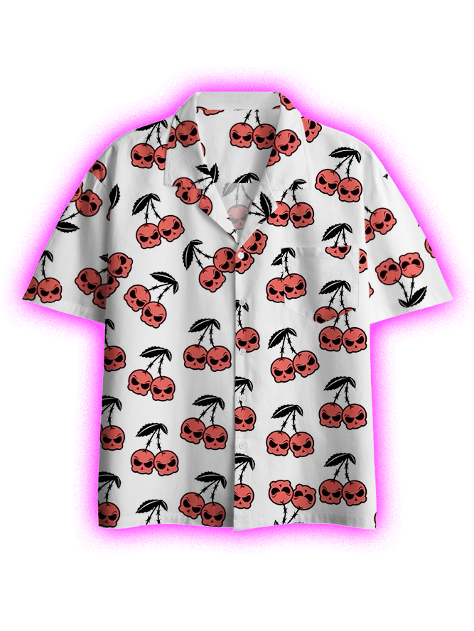 CHERRY SKULL BUTTON UP POCKET SHIRT