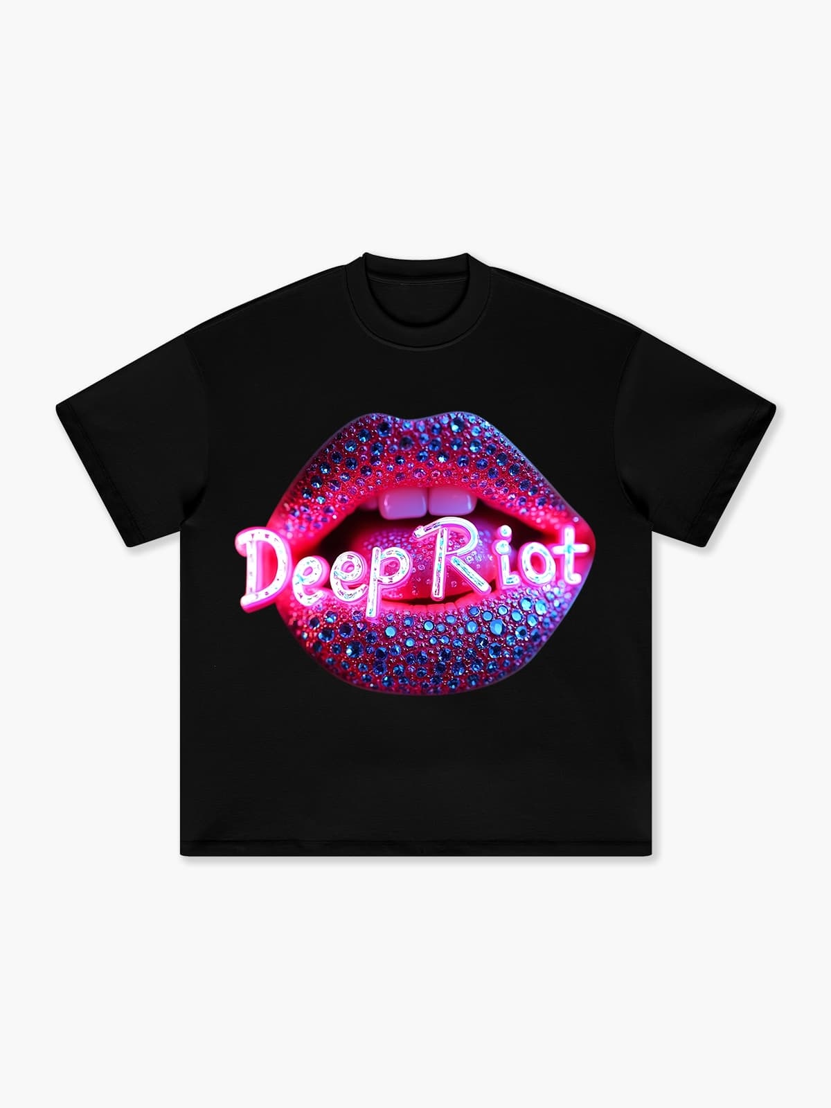 Neon Lips Deep Riot T-shirt Graphic Print Tee