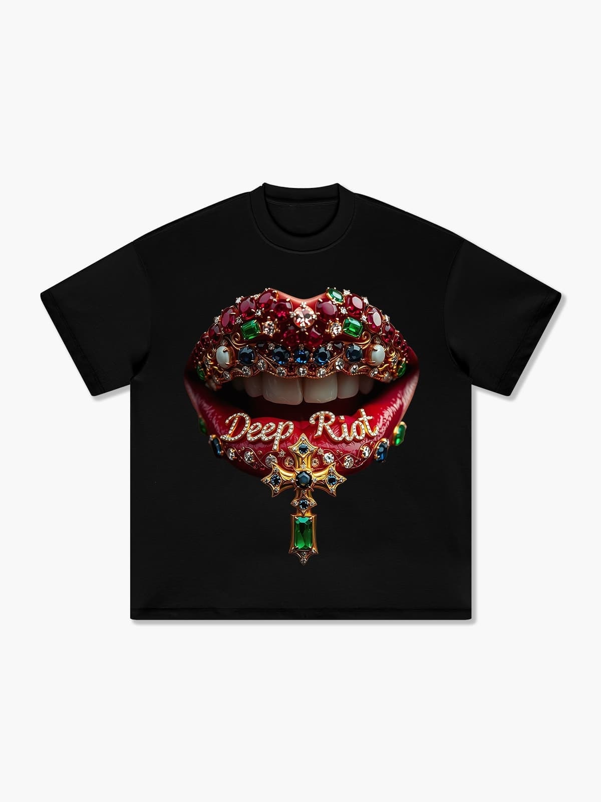 Deep Riot Jeweled Lips Statement Graphic Tee