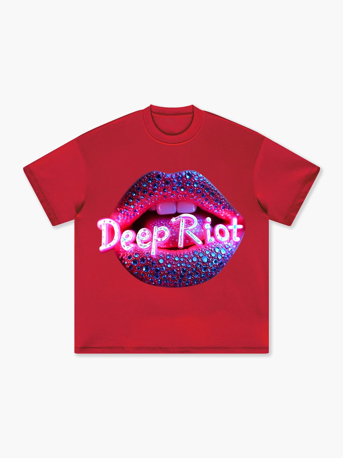 Neon Lips Deep Riot T-shirt Graphic Print Tee