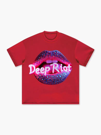 Neon Lips Deep Riot T-shirt Graphic Print Tee