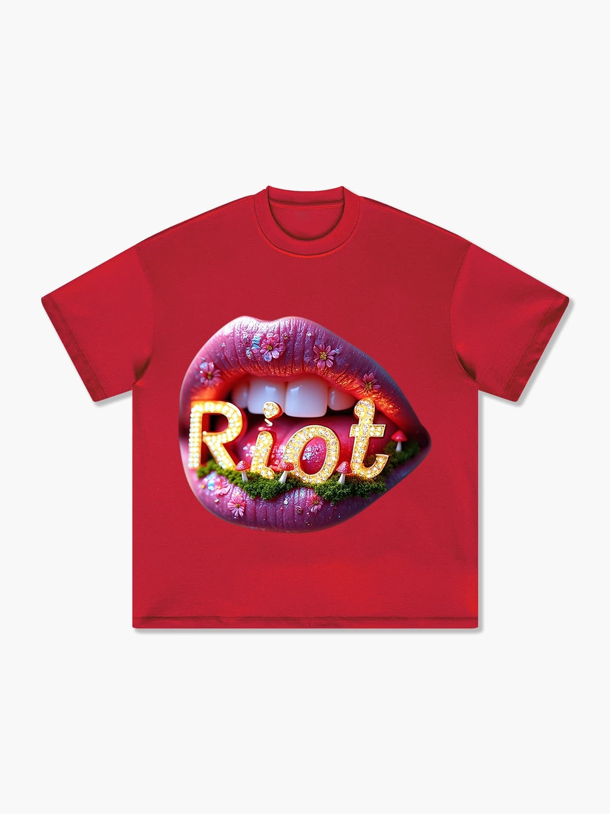Riot Neon Lips Graphic T-shirt – Bold Floral & Illuminated Design