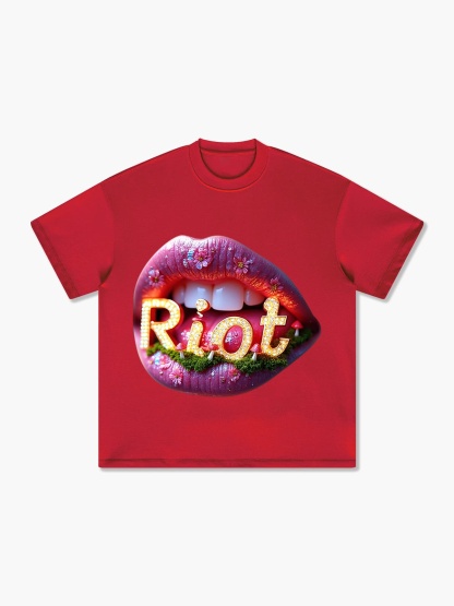 Riot Neon Lips Graphic T-shirt – Bold Floral & Illuminated Design
