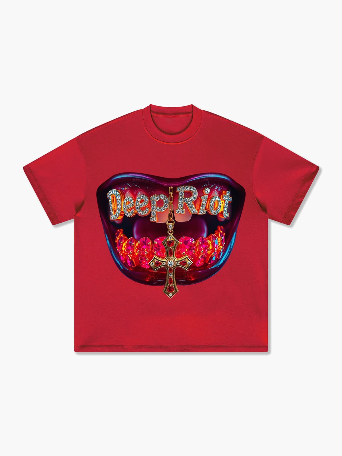 Demon Mouth Glimmering Gemstones Cross T-Shirt