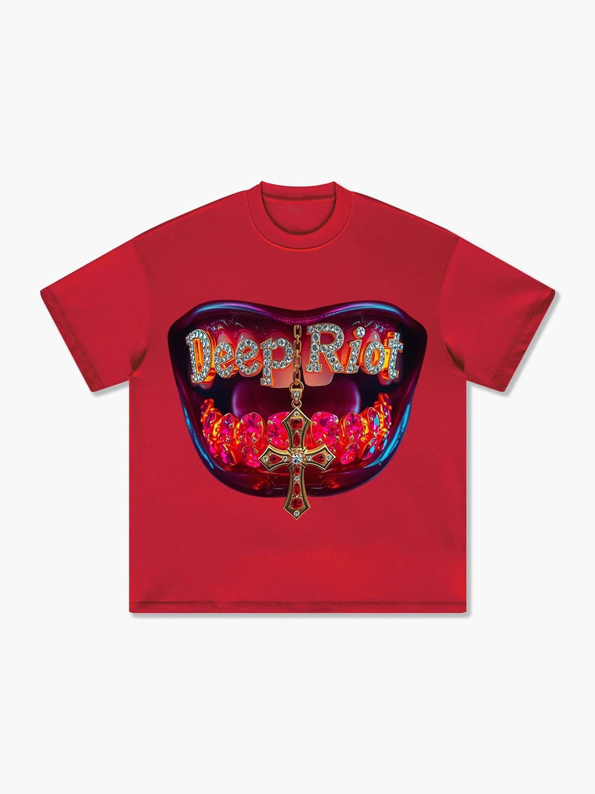 Demon Mouth Glimmering Gemstones Cross T-Shirt