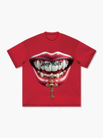 Deep Riot Clown Smile T-Shirt with Gemstone Cross Pendant
