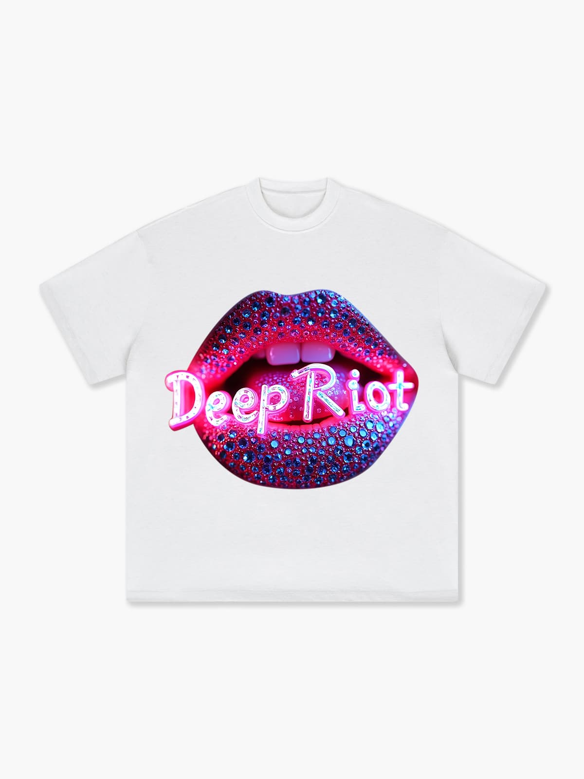 Neon Lips Deep Riot T-shirt Graphic Print Tee