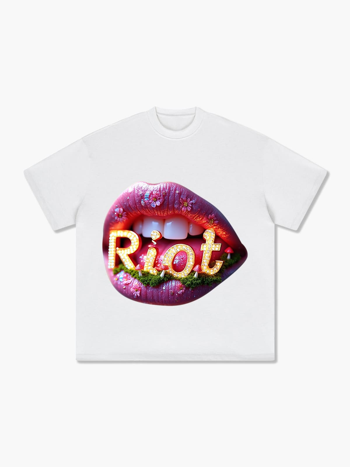 Riot Neon Lips Graphic T-shirt – Bold Floral & Illuminated Design