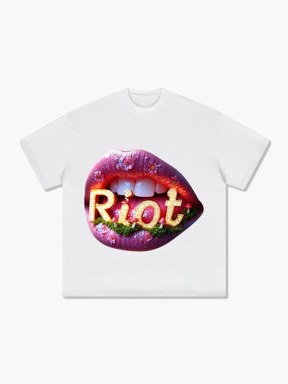 Riot Neon Lips Graphic T-shirt – Bold Floral & Illuminated Design