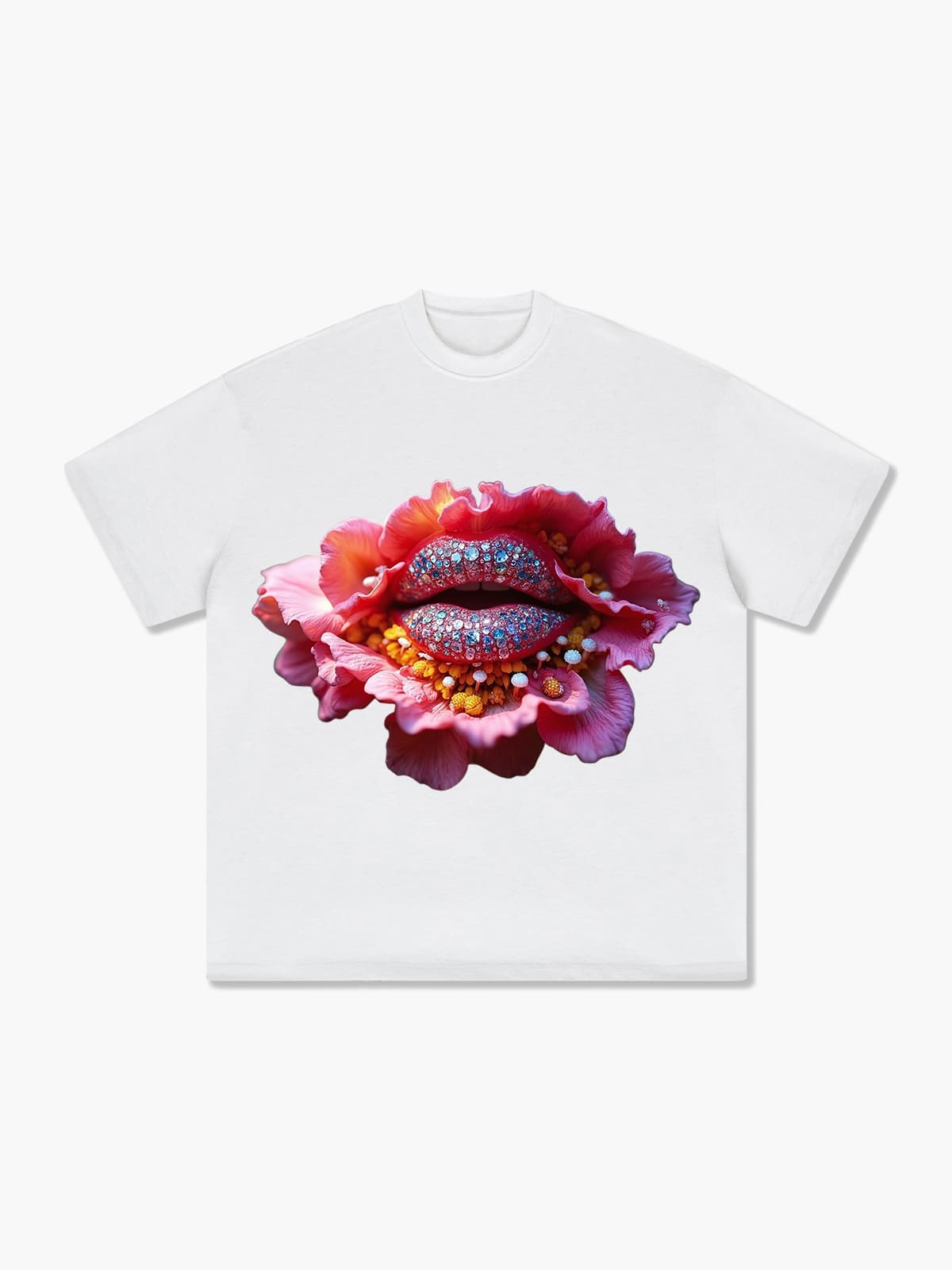 Glitter Lips Floral Bold Graphic  T-Shirt