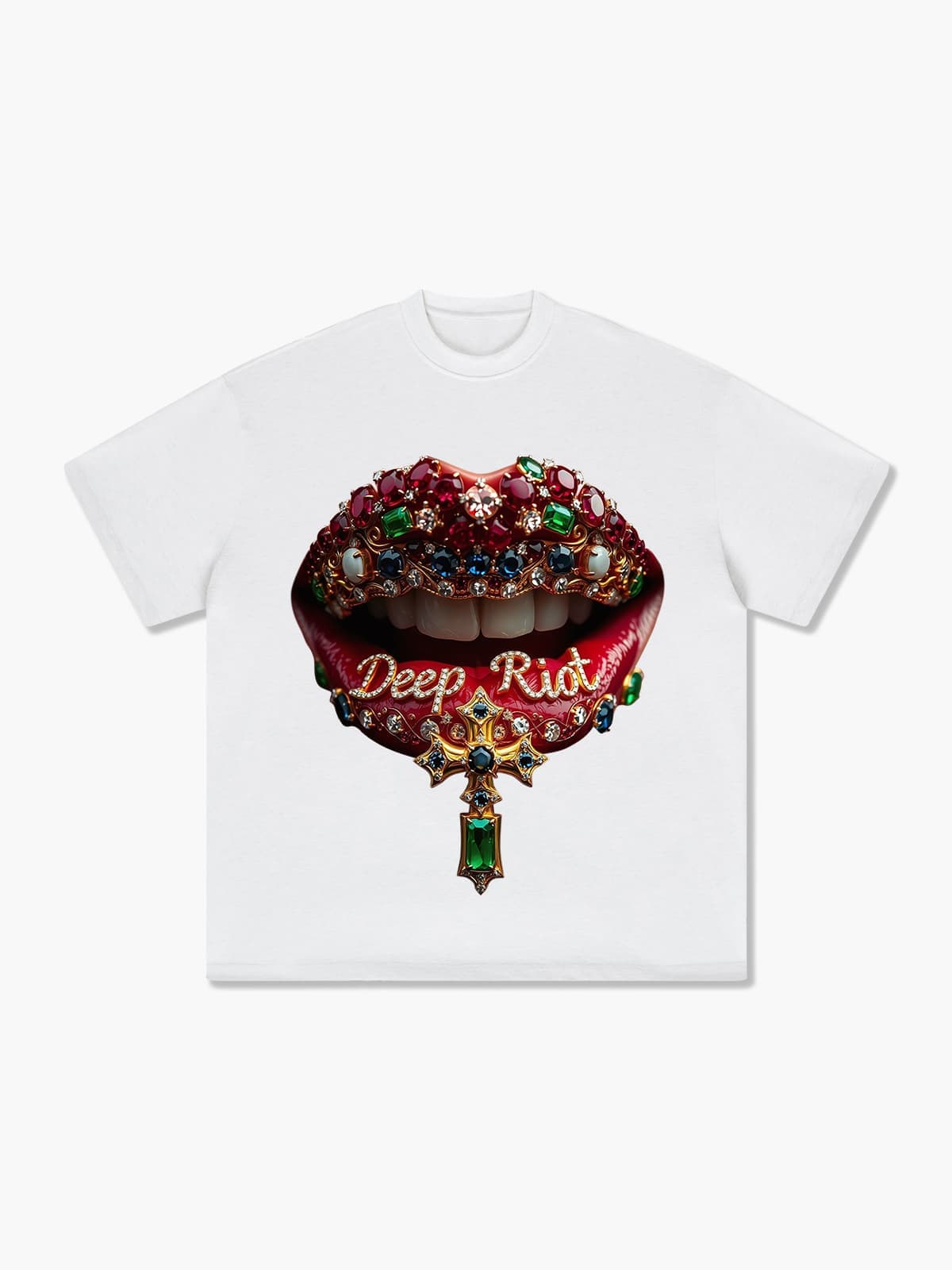 Deep Riot Jeweled Lips Statement Graphic Tee