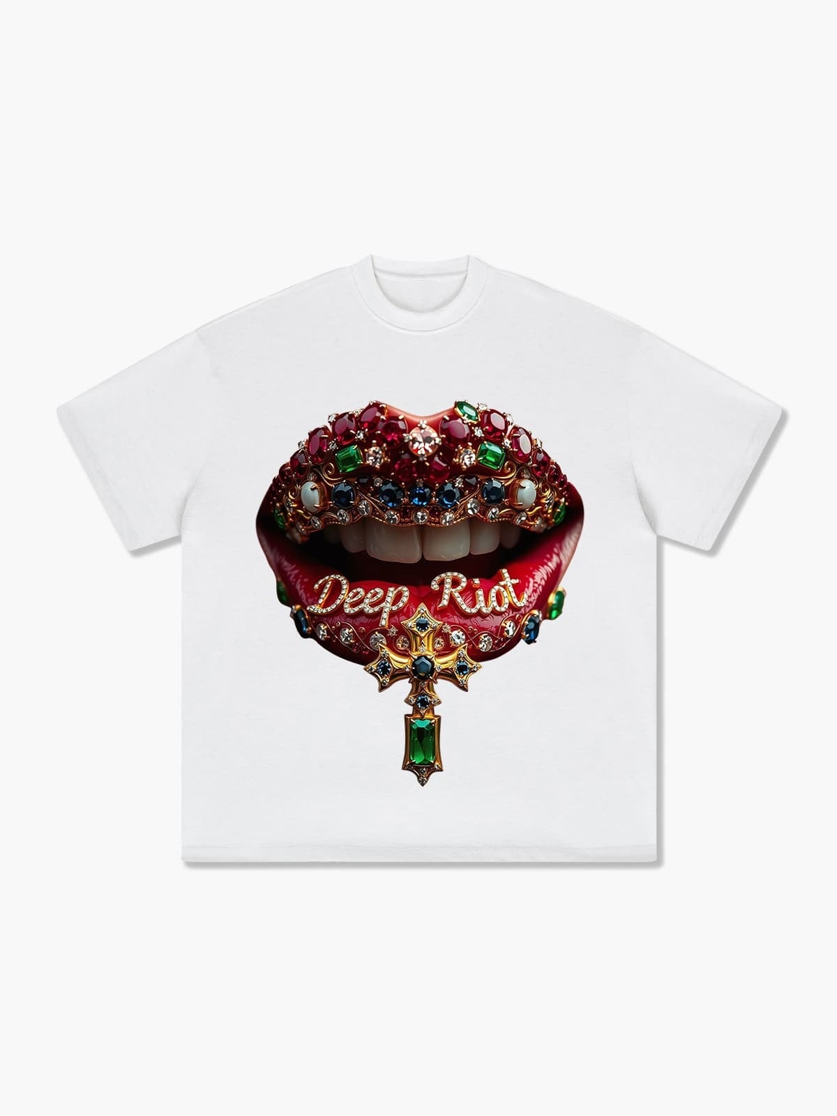 Deep Riot Jeweled Lips Statement Graphic Tee