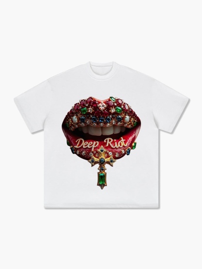 Deep Riot Jeweled Lips Statement Graphic Tee