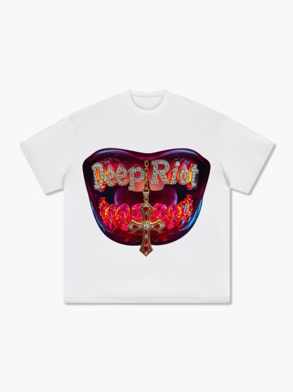 Demon Mouth Glimmering Gemstones Cross T-Shirt