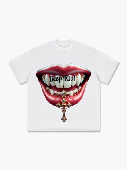 Deep Riot Clown Smile T-Shirt with Gemstone Cross Pendant