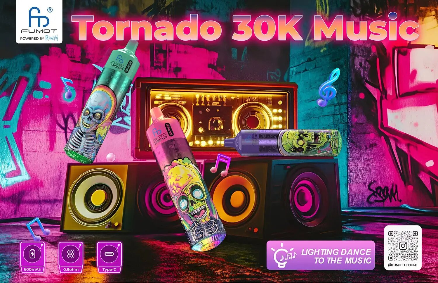 What features does the Fumot Tornado 30K Music Disposable Vape offer?-kamryvape