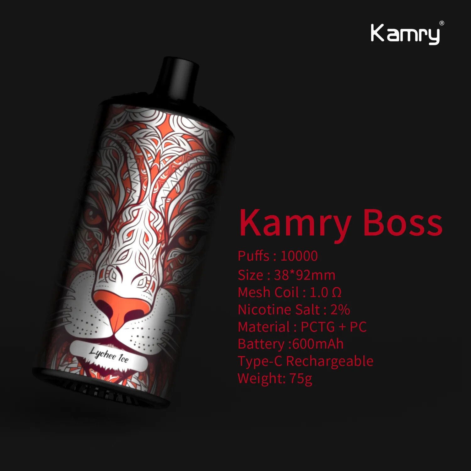 What are the features and specifications of the Kamry Boss 10000?-kamryvape