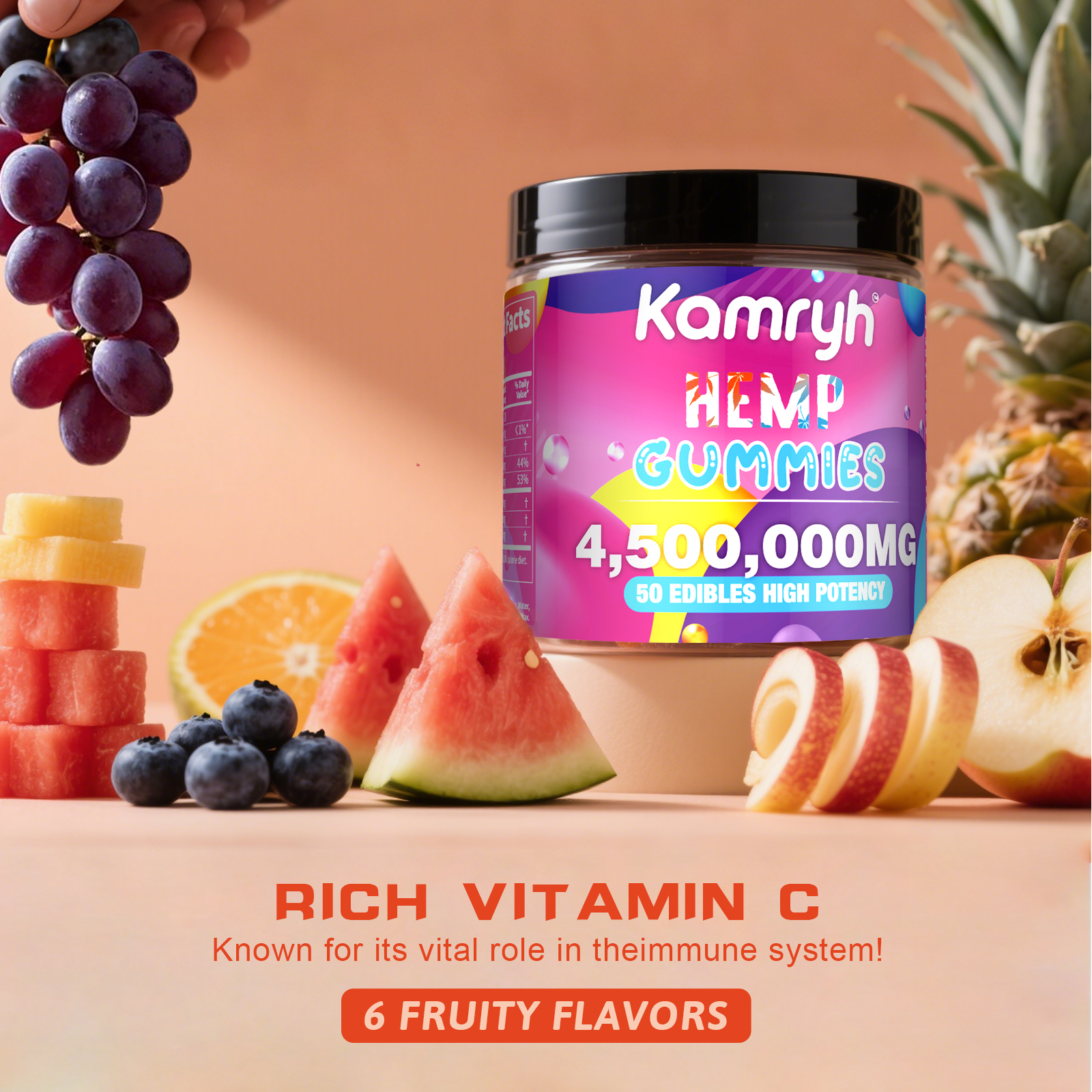 kamryH Gummies for Adults, 6 Fruit Style, Sleep Support, Omega 3-6-9 Complex, Chewable Gummy Vitamins USA Made-kamryvape