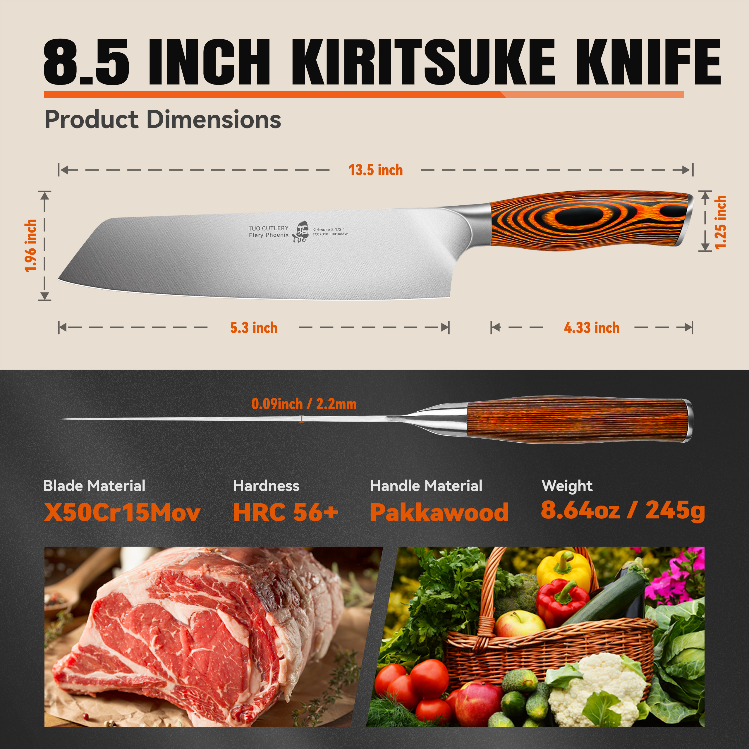 Fiery Phoenix 8.5" Kiritsuke Knife
