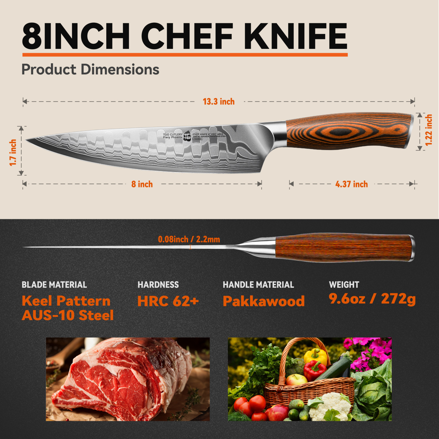 Fiery Phoenix  8" Chef Kinfe