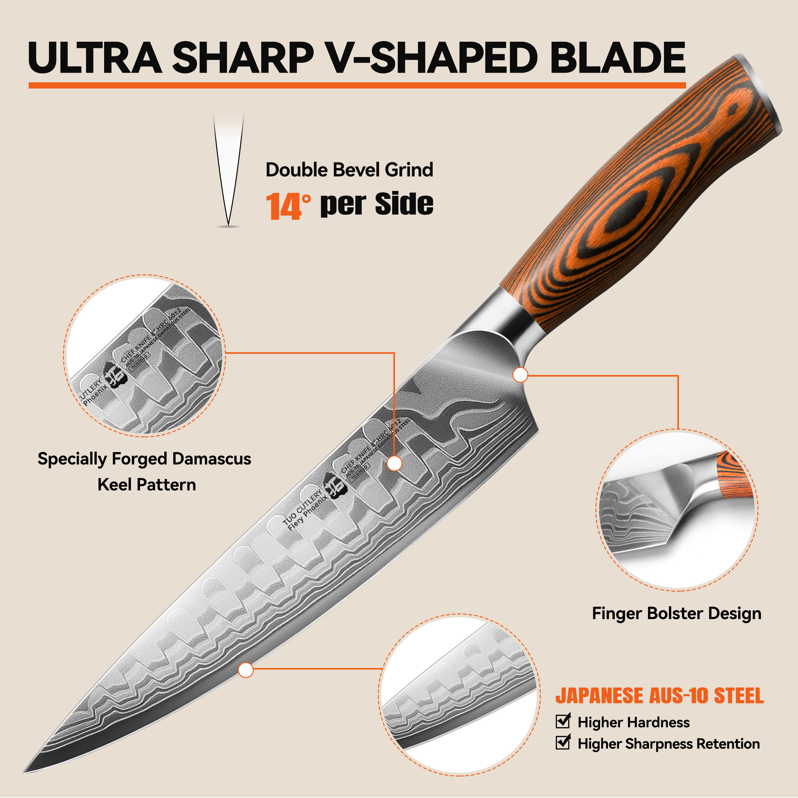 Fiery Phoenix  8" Chef Kinfe