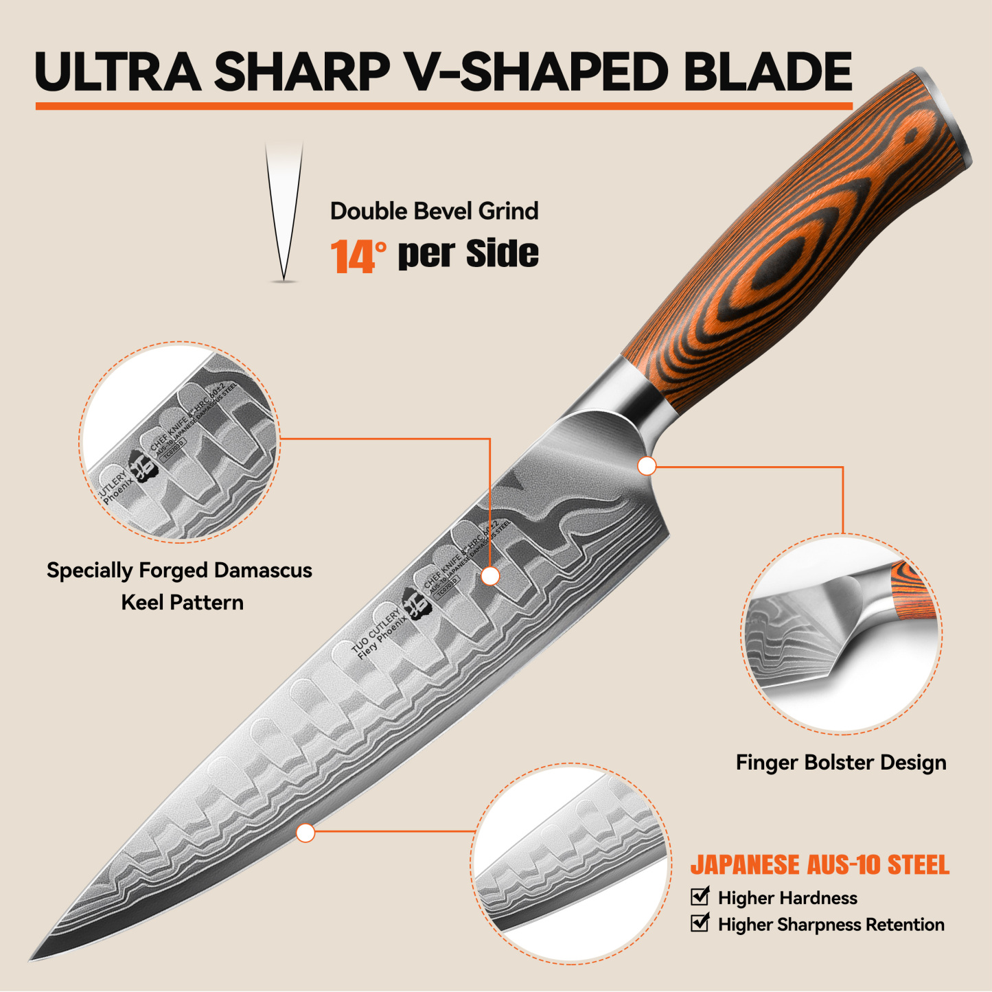 Fiery Phoenix  8" Chef Kinfe