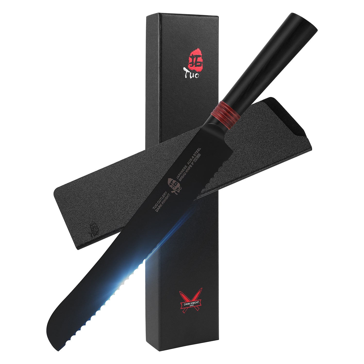 TC1605 Bread 9''-Serrated Bread Cutter Cake Carving Knife Black Titanium coated Blade-TUO Cutlery