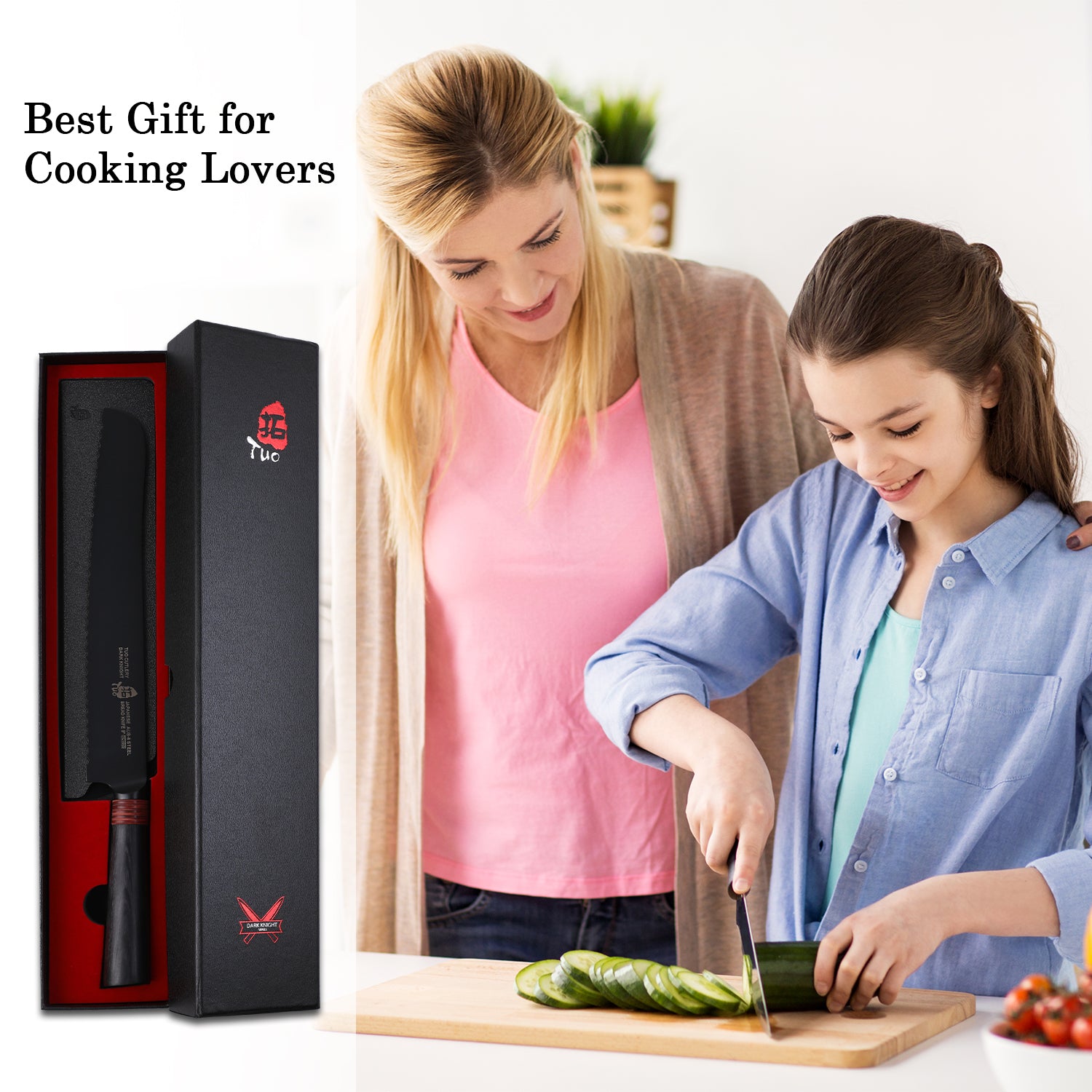 TC1605 Bread 9''-Serrated Bread Cutter Cake Carving Knife Black Titanium coated Blade-TUO Cutlery