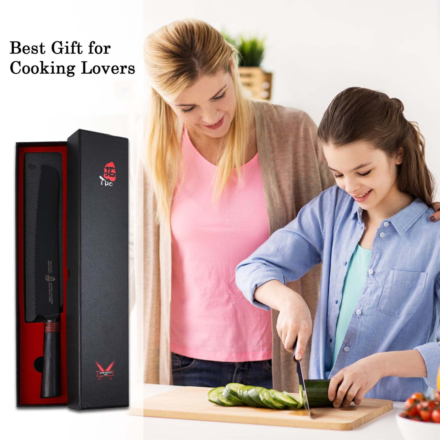 TC1605 Bread 9''-Serrated Bread Cutter Cake Carving Knife Black Titanium coated Blade-TUO Cutlery