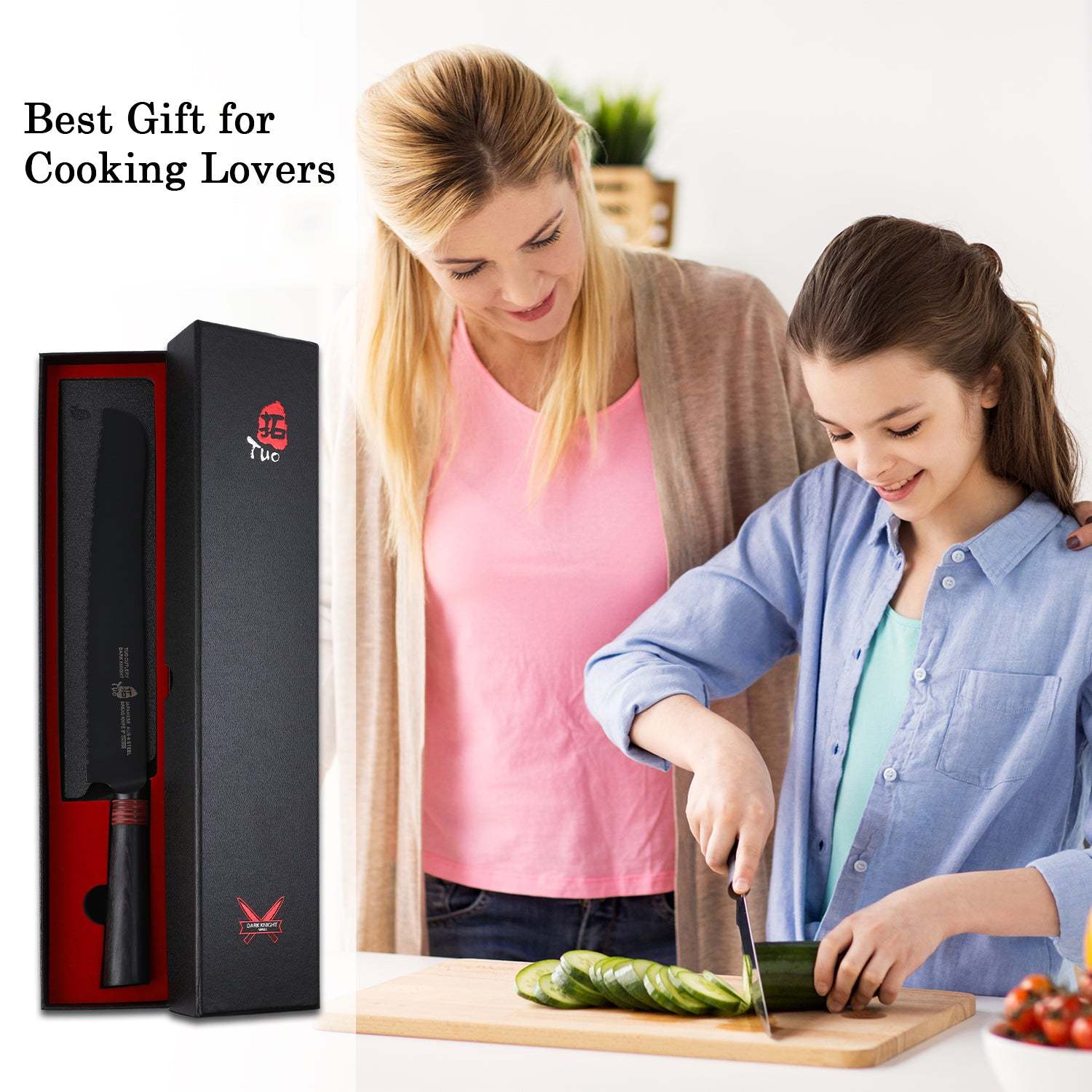 TC1605 Bread 9''-Serrated Bread Cutter Cake Carving Knife Black Titanium coated Blade-TUO Cutlery