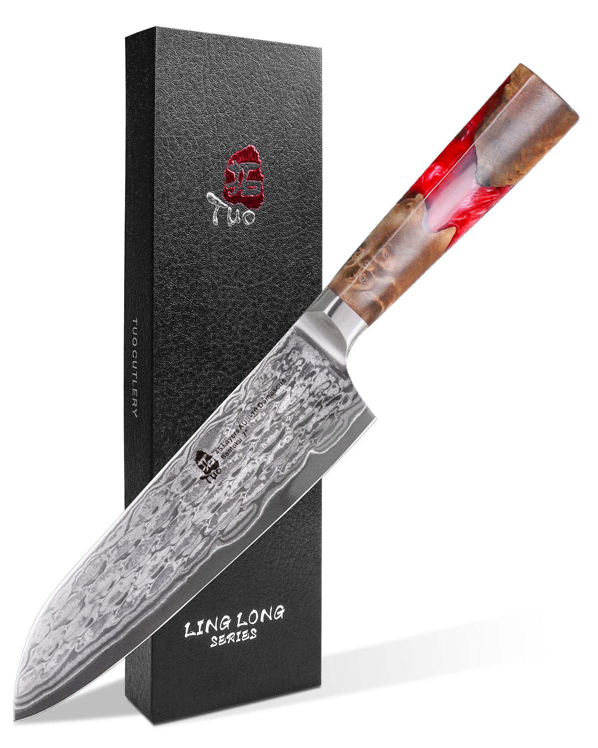 TC2303 TUO 7 inch Professional Janpaness Santoku Knife, 45-layers AUS-10 High Carbon, Gift Box for Family Restaurant, Linglong series-TUO Cutlery
