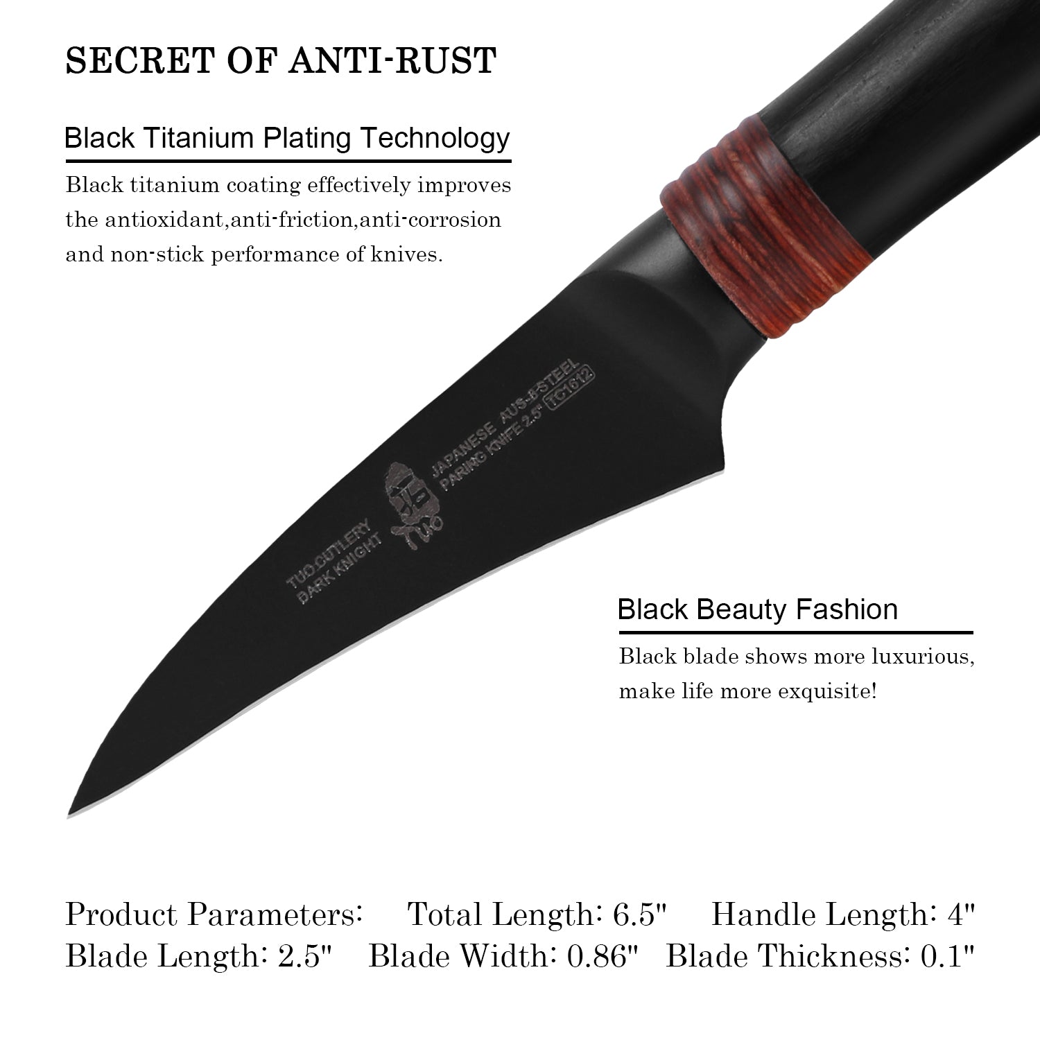 TC1612 Paring 2.5''-Bird Beak Paring Knife, Professional Sharp Peeling Knife with Black Titanium Plated Blade-TUO Cutlery
