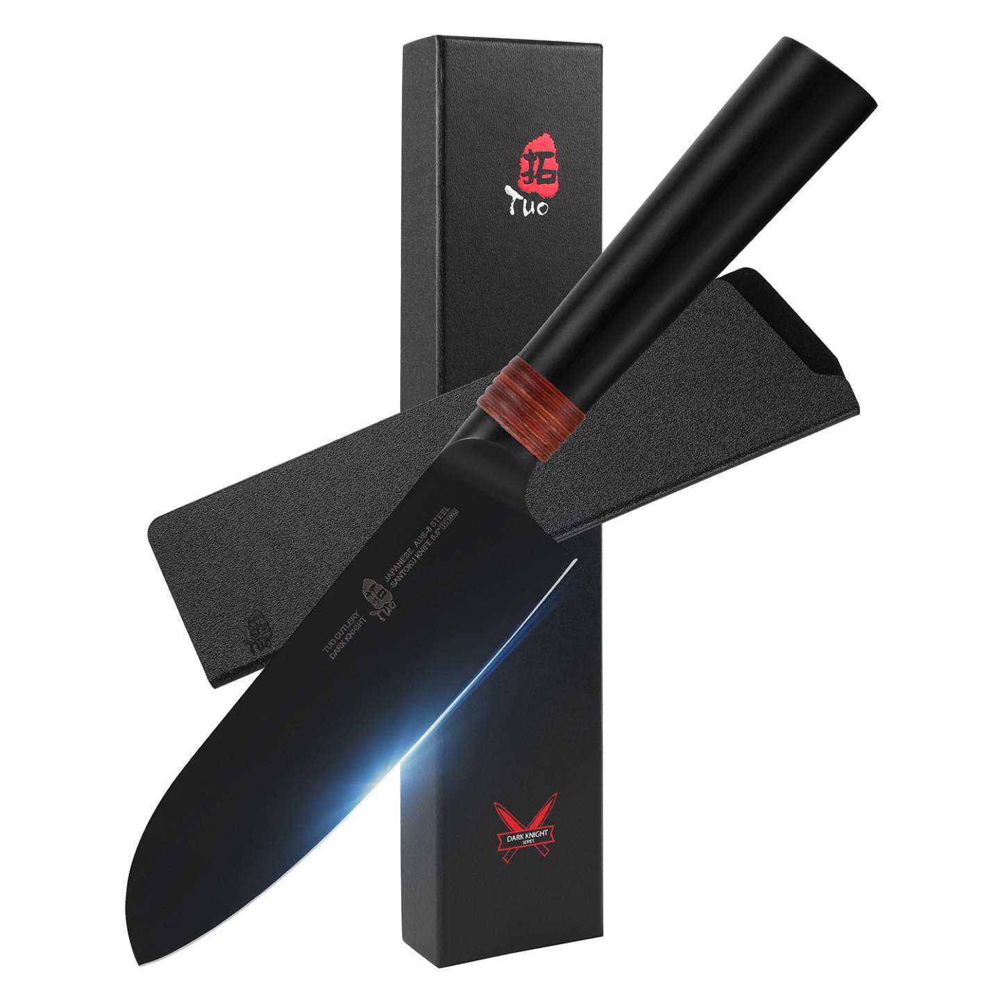 TC1602 Santoku 5.5''-Asian Chef Knife Hollow Ground Edge with Black Titanium Plated Blade-TUO Cutlery