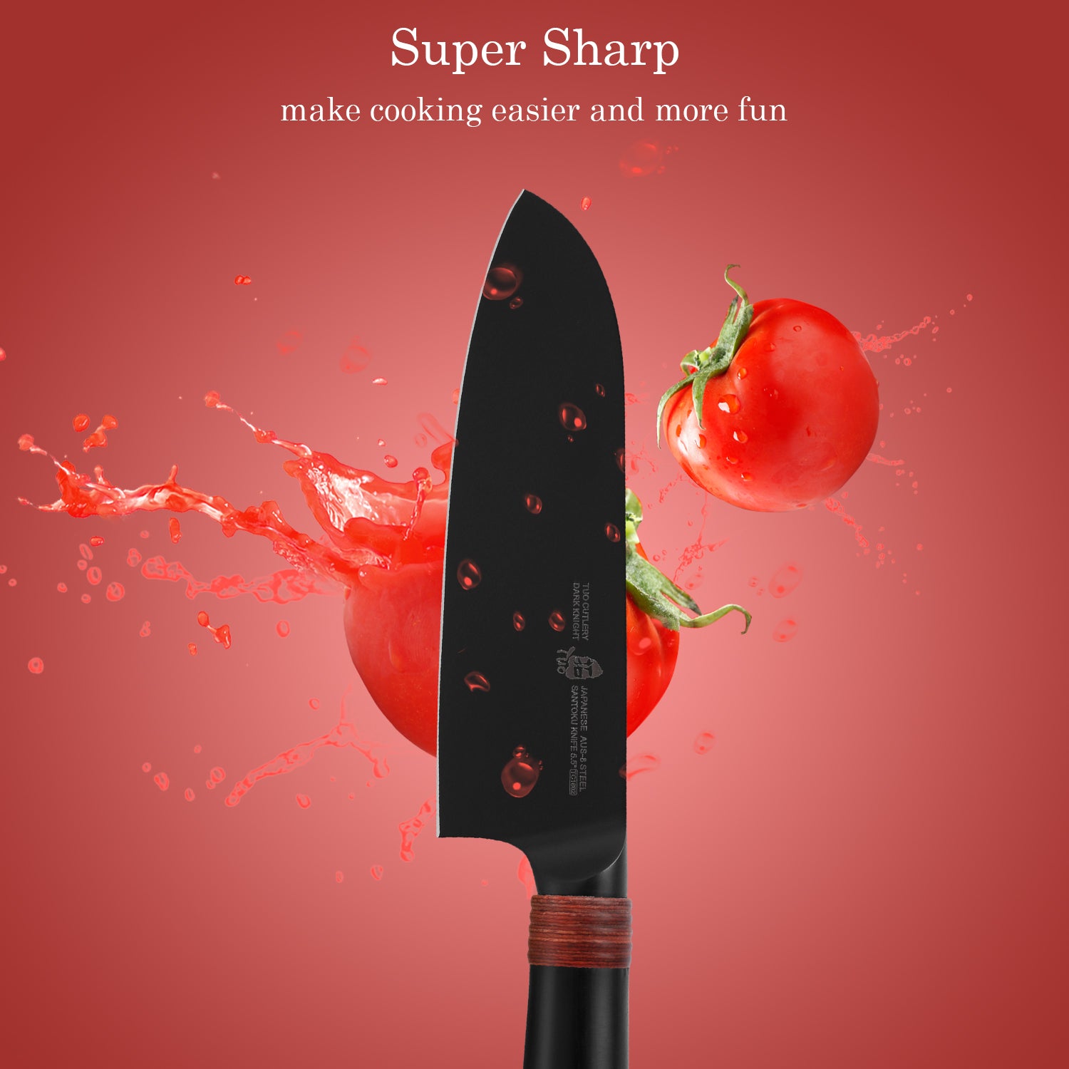 TC1602 Santoku 5.5''-Asian Chef Knife Hollow Ground Edge with Black Titanium Plated Blade-TUO Cutlery