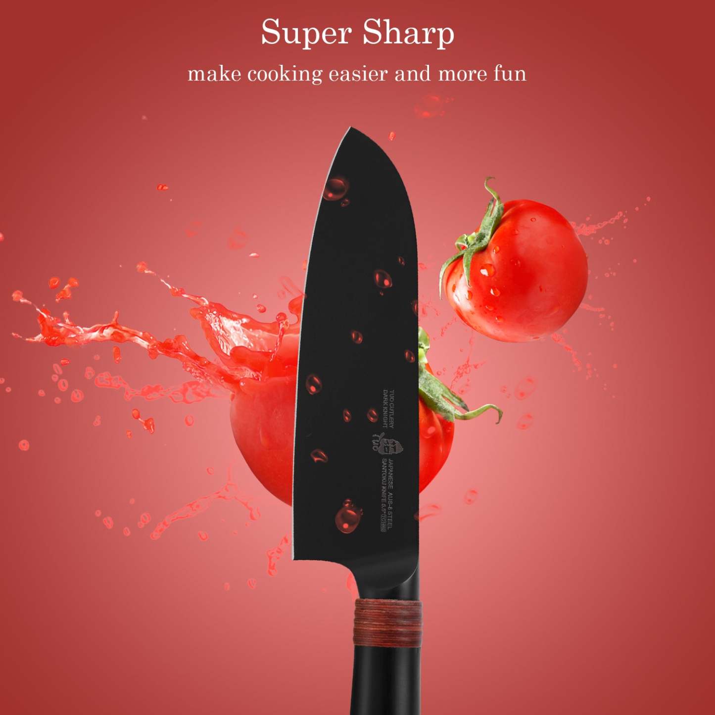 TC1602 Santoku 5.5''-Asian Chef Knife Hollow Ground Edge with Black Titanium Plated Blade-TUO Cutlery