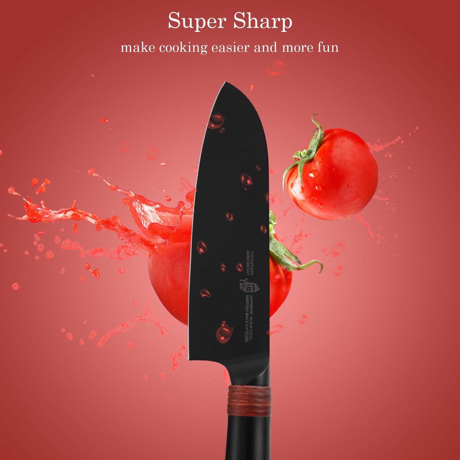 TC1602 Santoku 5.5''-Asian Chef Knife Hollow Ground Edge with Black Titanium Plated Blade-TUO Cutlery
