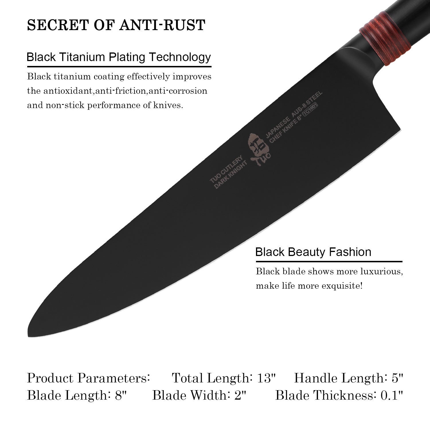 TC1601 Chef 8''-Japanese Gyuto Knife Super Sharp Chef Knives With Black Titanium Coated Blade-TUO Cutlery