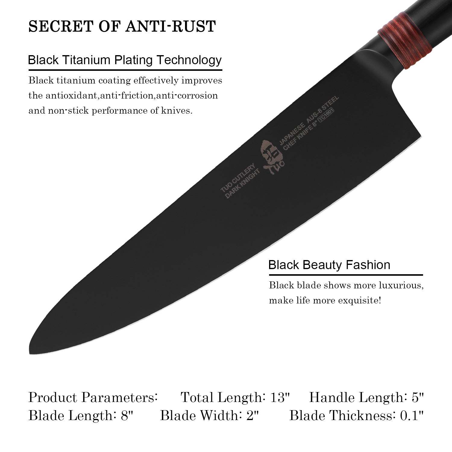 TC1601 Chef 8''-Japanese Gyuto Knife Super Sharp Chef Knives With Black Titanium Coated Blade-TUO Cutlery