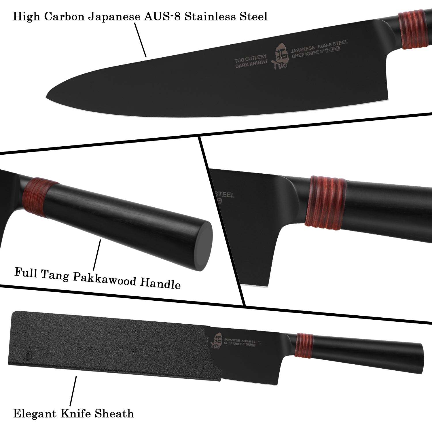 TC1601 Chef 8''-Japanese Gyuto Knife Super Sharp Chef Knives With Black Titanium Coated Blade-TUO Cutlery