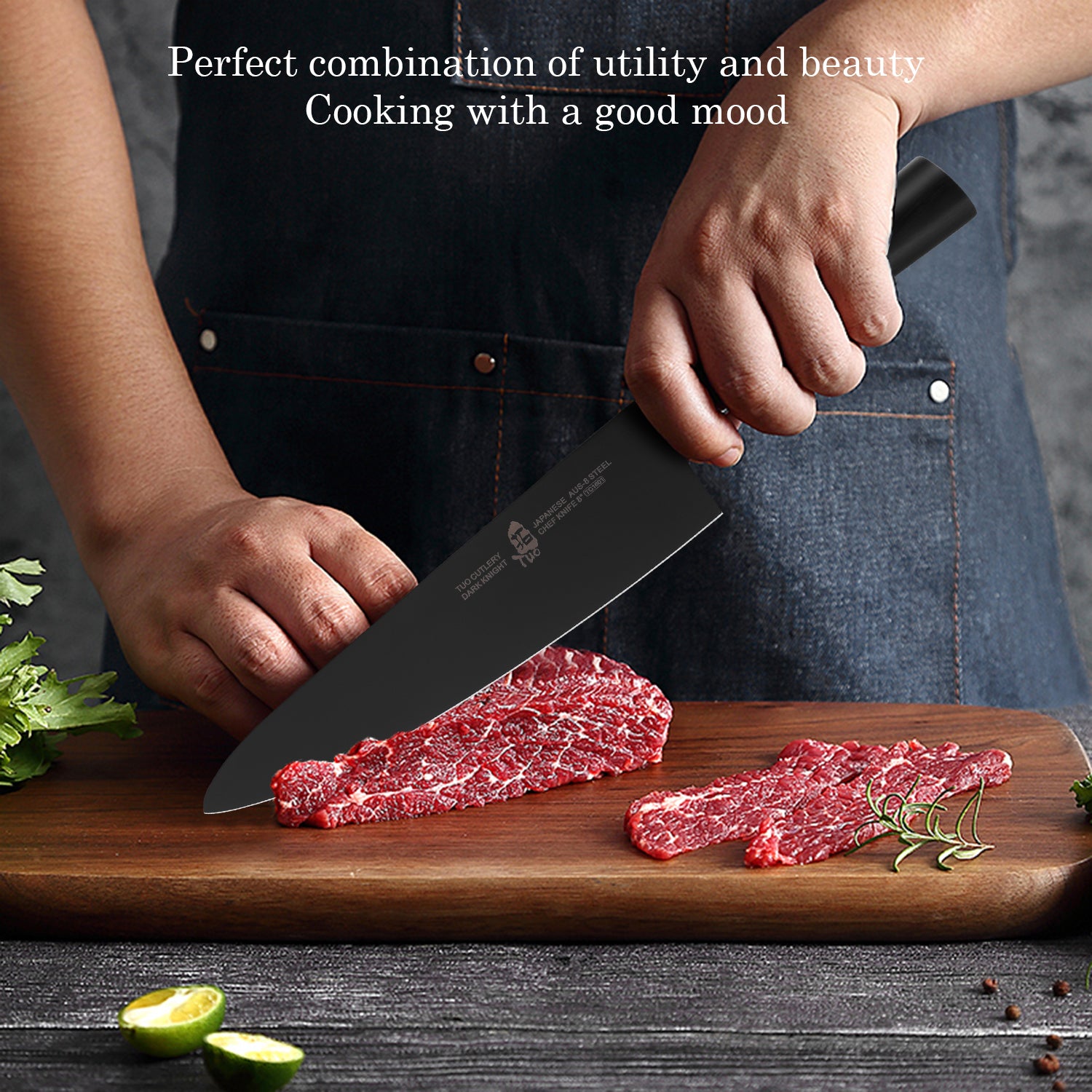 TC1601 Chef 8''-Japanese Gyuto Knife Super Sharp Chef Knives With Black Titanium Coated Blade-TUO Cutlery