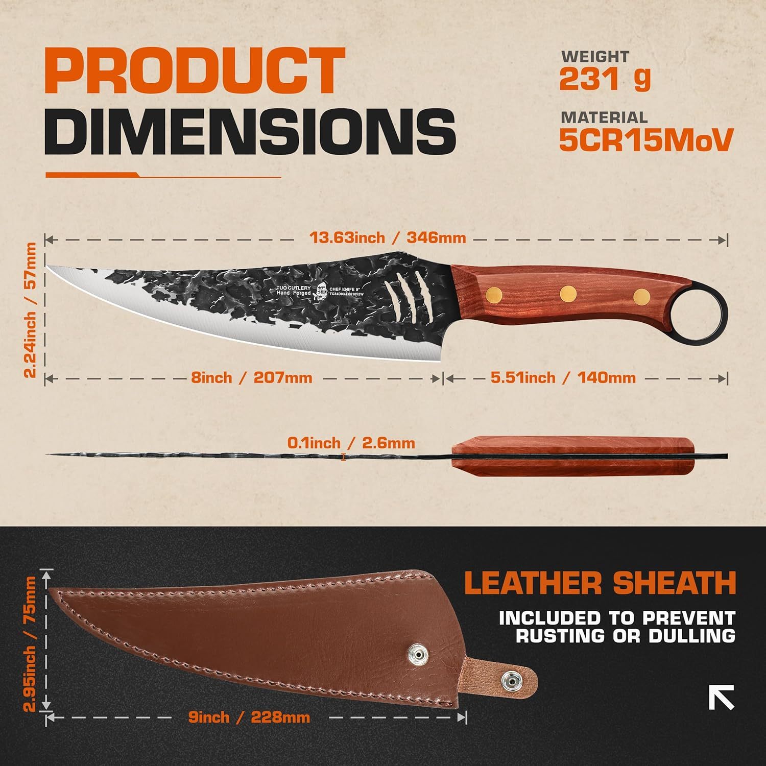 Hand Forged 8" Chef Knife