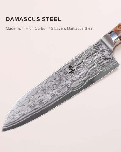 TC2303 TUO 7 inch Professional Janpaness Santoku Knife, 45-layers AUS-10 High Carbon, Gift Box for Family Restaurant, Linglong series-TUO Cutlery