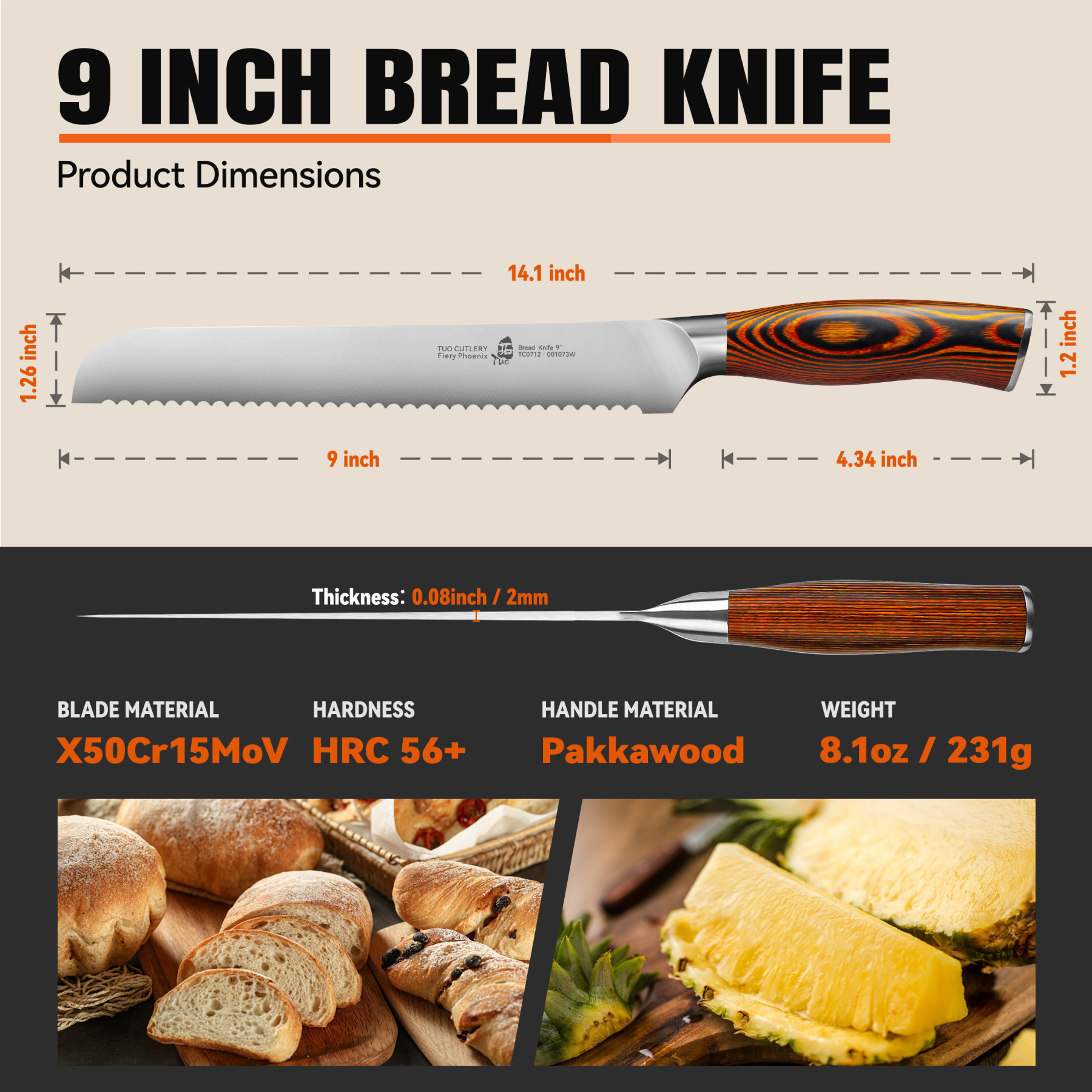 Fiery Phoenix 9" Bread Knife