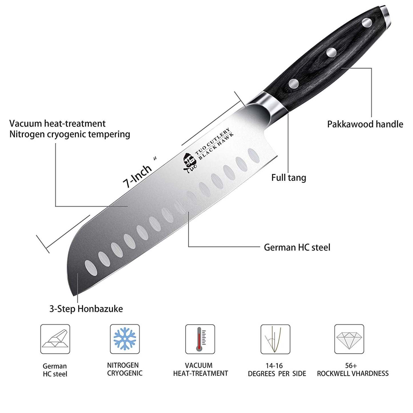 TCT1206 Santoku 7"-Ultra Sharp Asian Knife Japanese Chefs Knives - German HC Steel-TUO Cutlery