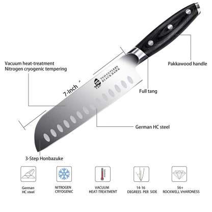 TCT1206 Santoku 7"-Ultra Sharp Asian Knife Japanese Chefs Knives - German HC Steel-TUO Cutlery